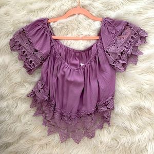 Purple off the shoulder crop top